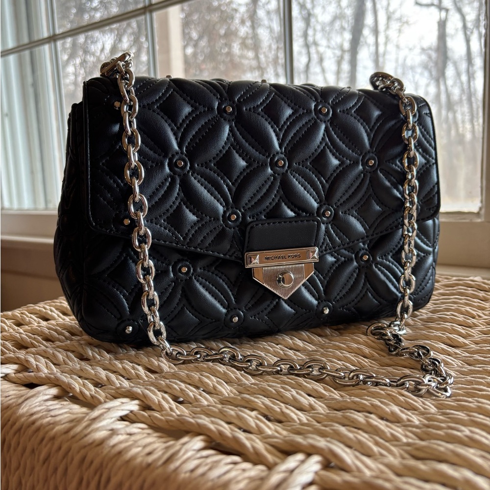 Michael Kors Black Quilted Shoulder Bag with Chain